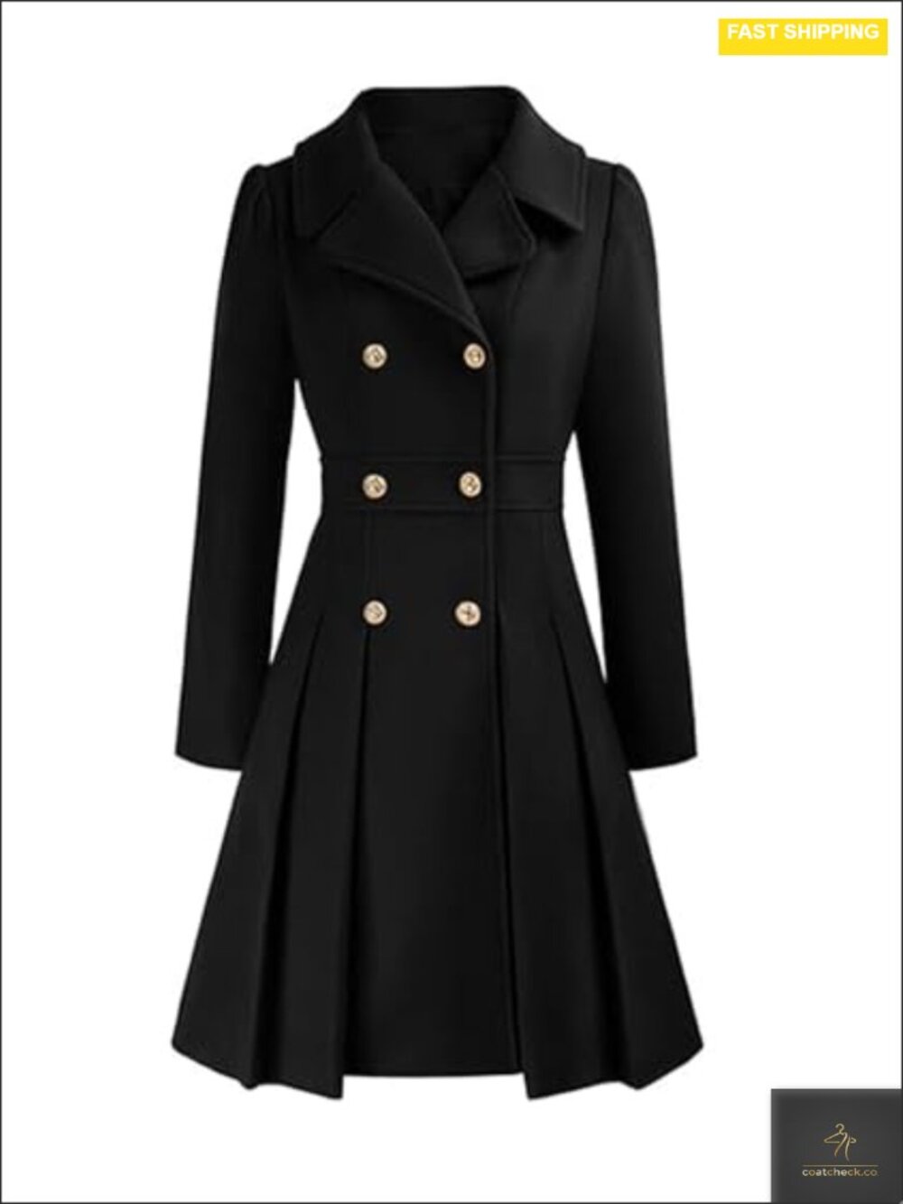 Women's Double Breasted Trench Coat Notch Lapel A-Line Flared Wool Blend Pea